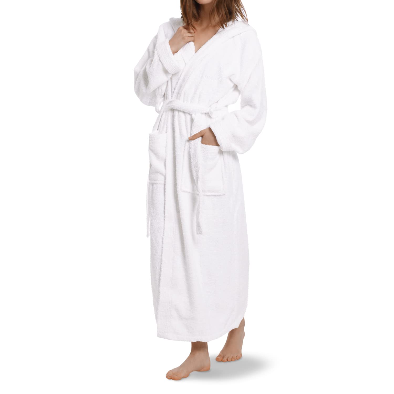 OAHOO Damen und Herren Frottee Bademantel mit Kapuze (1 Stück) Extra-langer Schnitt
