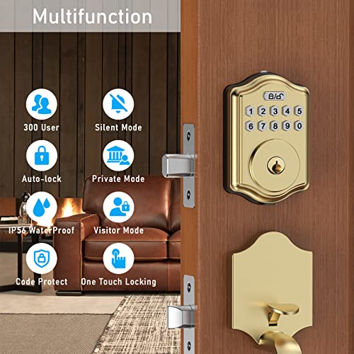 Guarder Keyless Entry Door Lock, Smart Deadbolt With Keypad Code/Key, Deadbolt Smart Lock With 300 User,Ip 56 Waterproof Front Door Lock Easy To Install For Home Front Door Security #TOP1