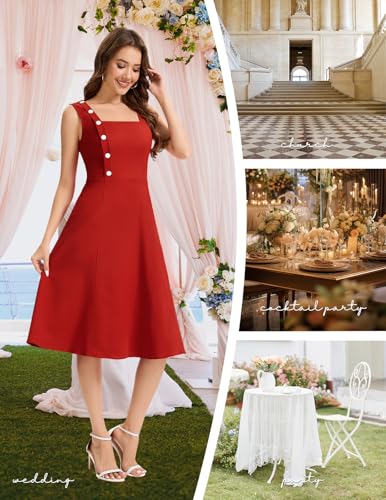 Image of Bbonlinedress Womens Vintage Summer Cocktail Dress Sleeveless Tea Party Retro Formal Wedding Guest A-line Midi Sundress