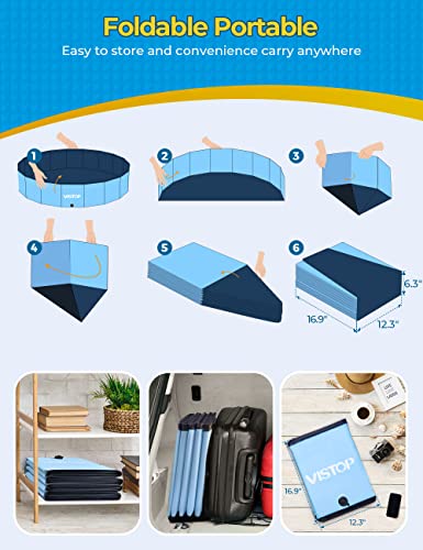 image for VISTOP Jumbo Foldable Dog Pool, Hard Plastic Shell Portable Swimming P