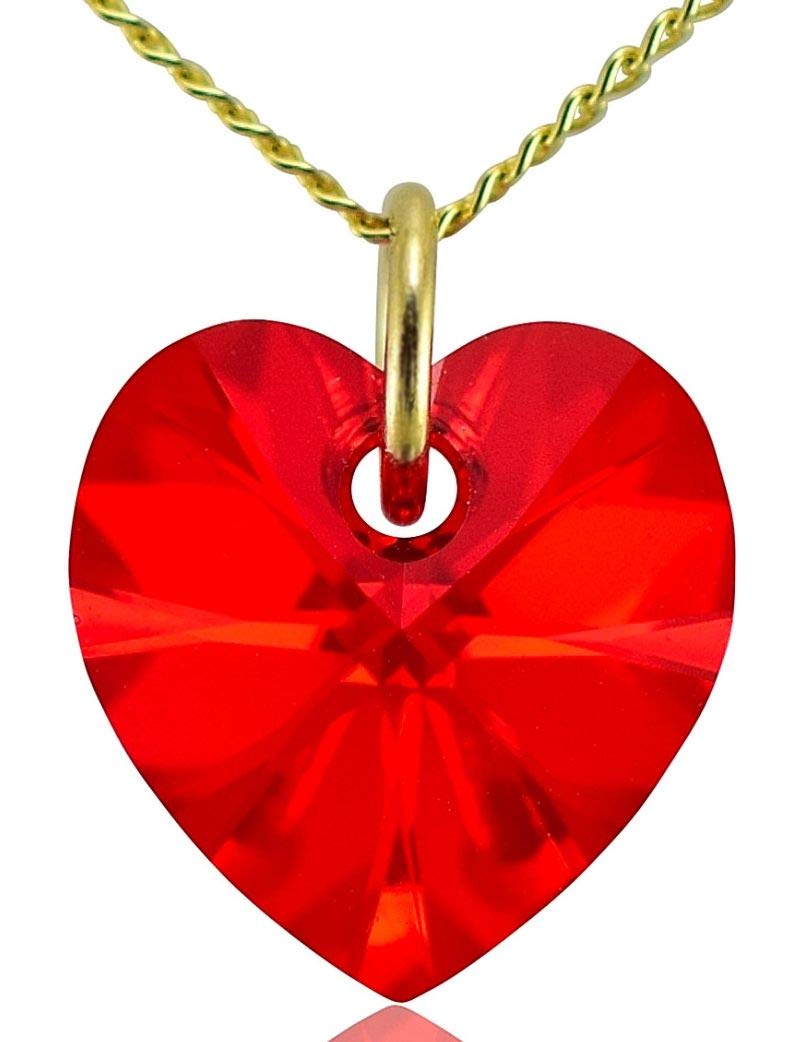 Lua JoiaHeart Necklace Birthstone Pendant Birth Month Austrian Crystal & Long Gold Chain - Anti Tarnish Jewelry Gift for Wife, Birthday, Daughter, Mother’s Day, Anniversary & Valentine’s