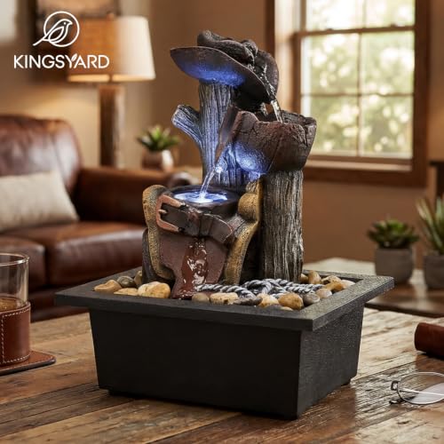 Image of Kingsyard Tabletop Water Fountain, Retro Cascading Indoor Small Waterfall