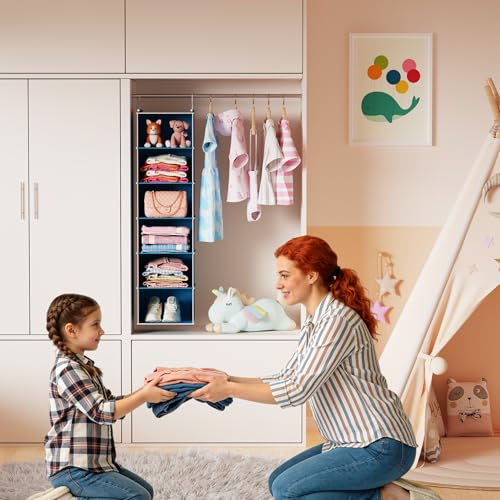 Image of MAX Houser 6-Shelf Hanging Closet Organizer, Hanging Storage Shelves with 2 Sturdy Hooks Space-Saving for Bedroom, Foldable (Blue)