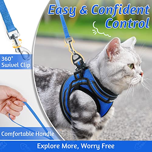 Image of rabbitgoo Cat Harness and Leash Set, Step-in Soft Vest, M, Blue | Escape Proof, Lightweight Air Mesh, Easy-on, Adjustable, Hook & Loop with Buckle, Reflective, for Kittens & Small Cats Walks
