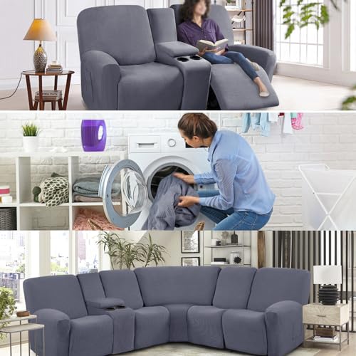 Funda de sillón reclinable elástica con consola central negra fundas sofá FBKPHSS 6