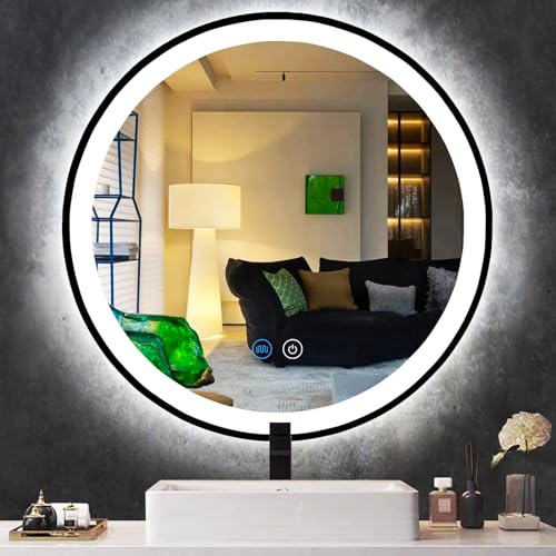 MEIOUKA 16 Inch Black LED Round Mirror with Lights 3