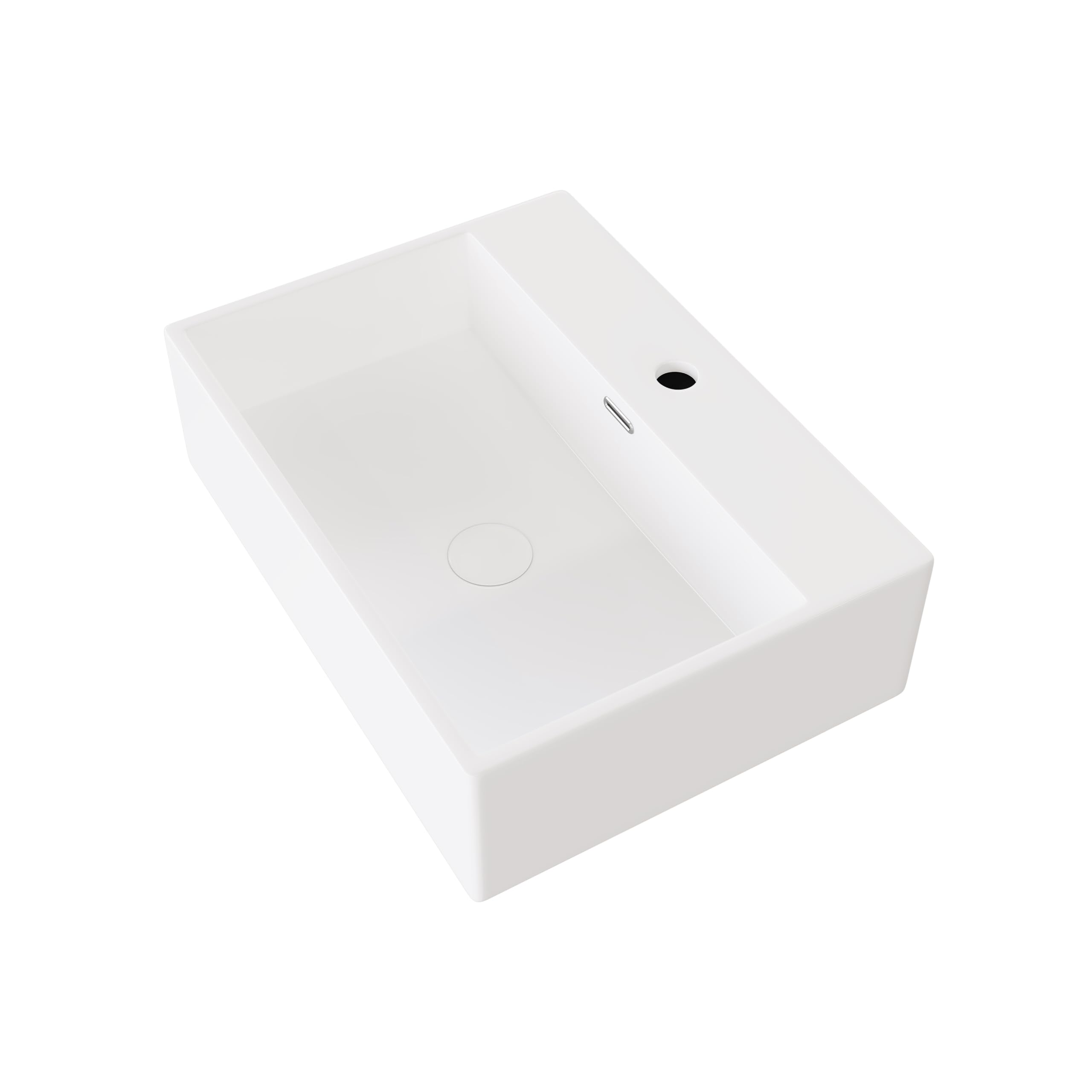 Eridanus Lavabo en céramique blanche brillante, rectangulaire à suspendre au mur pour installation sur comptoir, lavabo carré en porcelaine vitreuse pour vestiaire, évier de vasque 520 x 380 x 150 mm