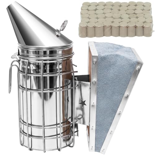 NUOMIC Bee Hive Smoker with Pellets, Stainless Steel Bee Smoker with Heat Shield for Beekeeper Daily Beehives Check Easier