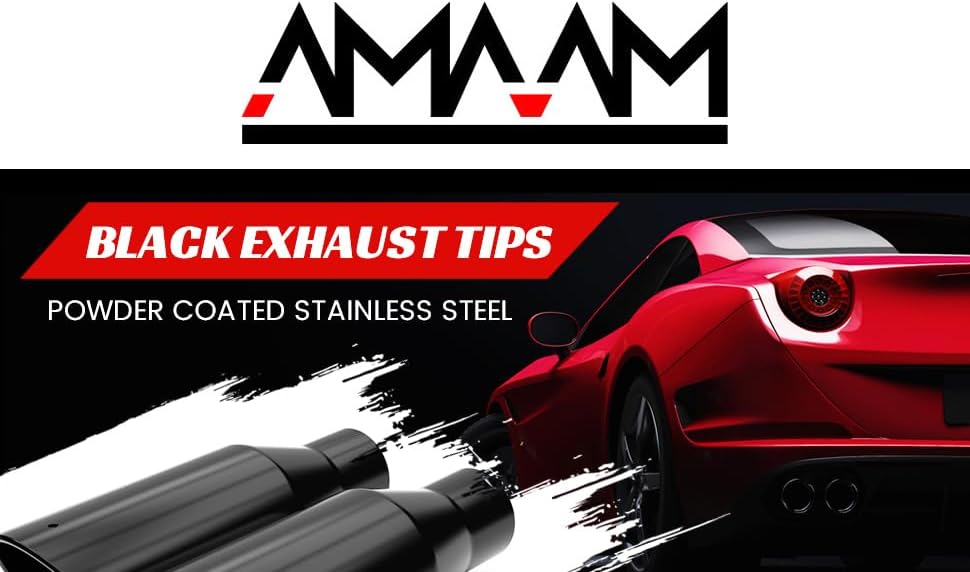 Miniatura 4 de Puntas de escape cortadas en ángulo de polvo negro de 2 12 pulgadas de entrada, 12 y 18 pulgadas de longitud, paquete de 2 unidades, negro, (Black