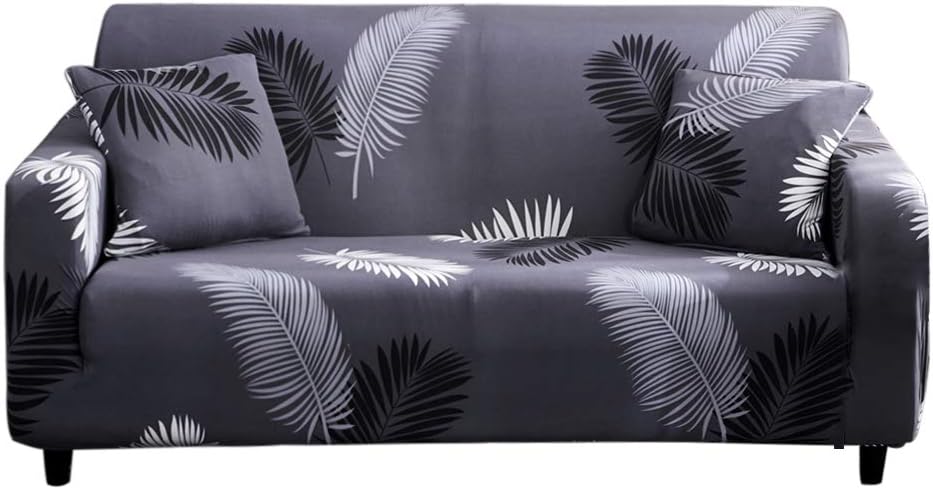 HOTNIU Stretch Sofa Cover Printed Couch Covers Armchair Slipcovers for 1 Cushion Couches Sofas Elastic Universal Furniture Protector with 1 Pillowcase (Small, Black Feather)
