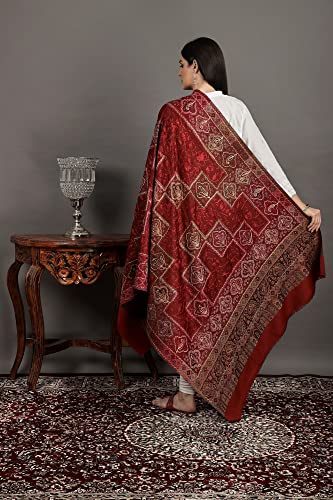 Haute-Red Jamawar Wool Shawl From Amritsar With Aari Embroidery and Paisley - Wool4