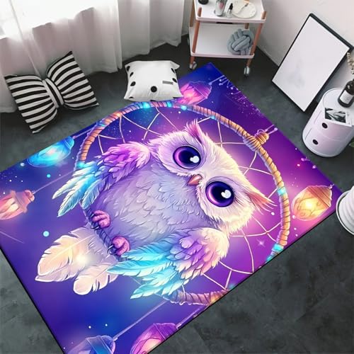 Tapis de salon hibou imprimé 3D tapis de sol antidérapant de chambre
