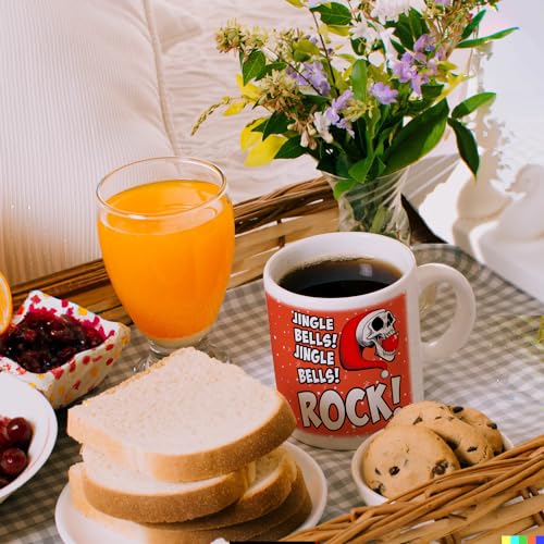speecheese Jingle Bells Rock Weihnachten Kaffeebecher mit Totenkopf als Geschenkidee zu Weihnachten für echte Rock n' Roll Fans die selbst am Fest ihre Musik hören