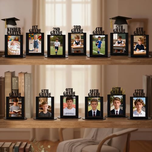Image of AceOrbit 13 Pcs K-12 Picture Frame 4 x 6 Inch Kindergarten Through 12th Grade Picture Frame Grad School Photo Display for Graduation Party Supplies(Black)