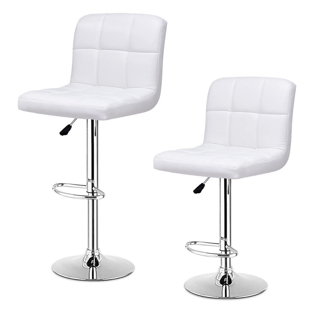 AFLHYJK Set of 2 Bar Stools PU Leather Adjustable Barstool Swivel Pub Chairs White