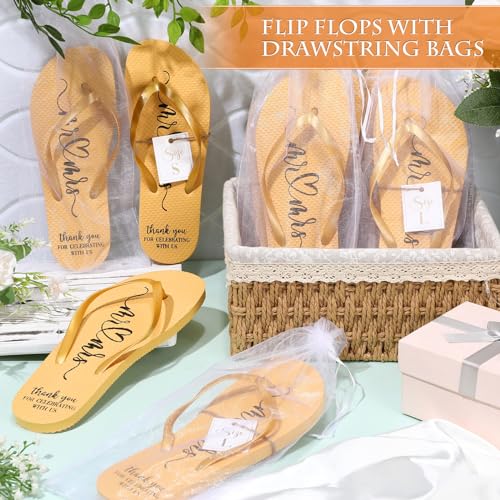 Image of Cuffbow Bulk Flip Flops for Wedding Guest Bride Sandals Spa Slippers with Size Card Organza Bag for Pool Beach Party
