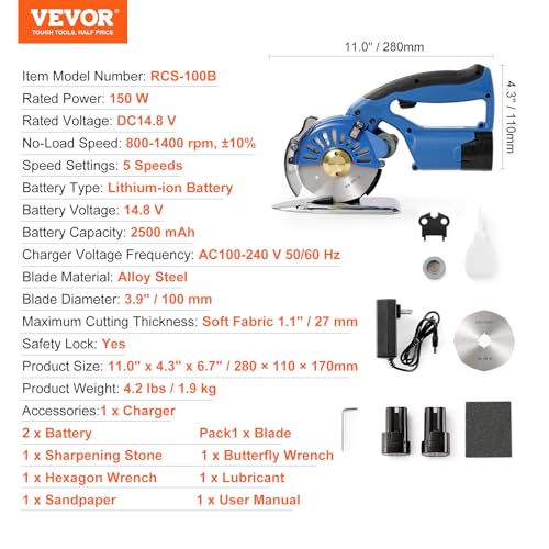 Vevor FABRIC CUTTER 5 Cutter, 5-Speed Cordless Electric Rotary Fabric Cutting Machine thumb #6