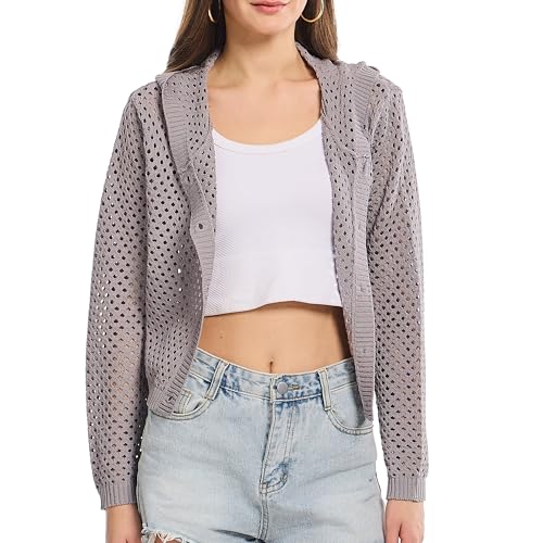 Image of Simple&Opulence Women's Summer Cardigans V Neck Cooling Sweater Lightweight Open Front Button Shrugs Knit Top Jackets