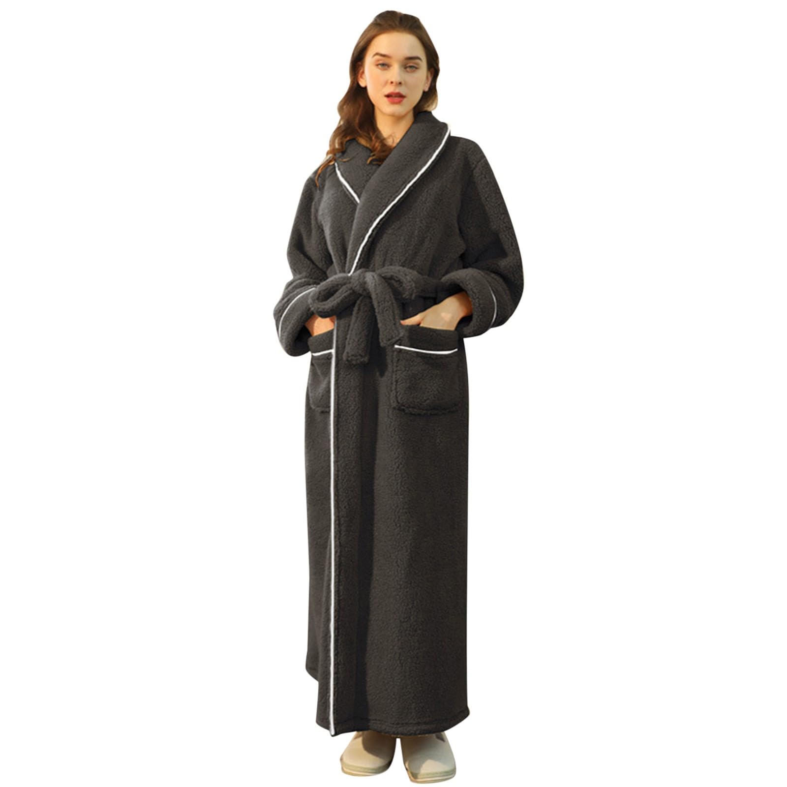 Accappatoio da donna in spugna senza cappuccio, caldo e morbido | Accappatoio da donna in piquet a nido d'ape, cappotto da sauna invernale, spesso e caldo, per autunno e inverno