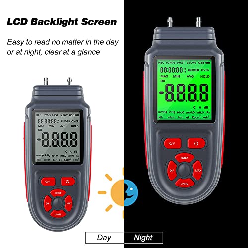 Manomètre numérique double port Karlak avec écran rétroéclairé LCD
