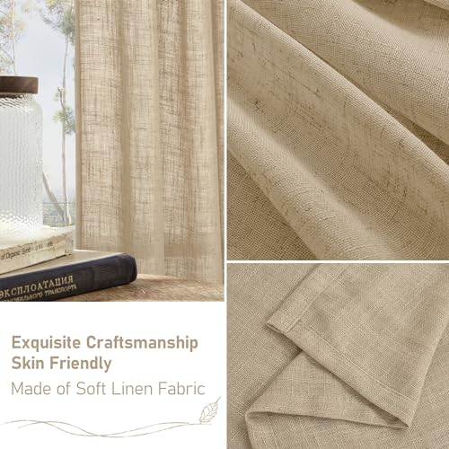 LAMIT 63 Inch Sheer Linen Window Curtains, Light Filtering Panels Back Tab and Rod Pocket Neutral Drapes for Bedroom/Living Room, Brown, 2 Panels, 34 x 63 Inch