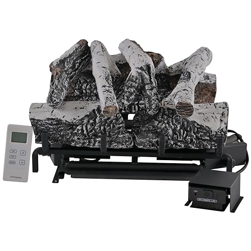 Americangaslogs 18-24 Inch Ventless Fireplace Logs Set with Remote Control, Only Used for Natural Gas,Heats up to 36000BTU (Natural Gas Fireplace Birch, 18Inch)