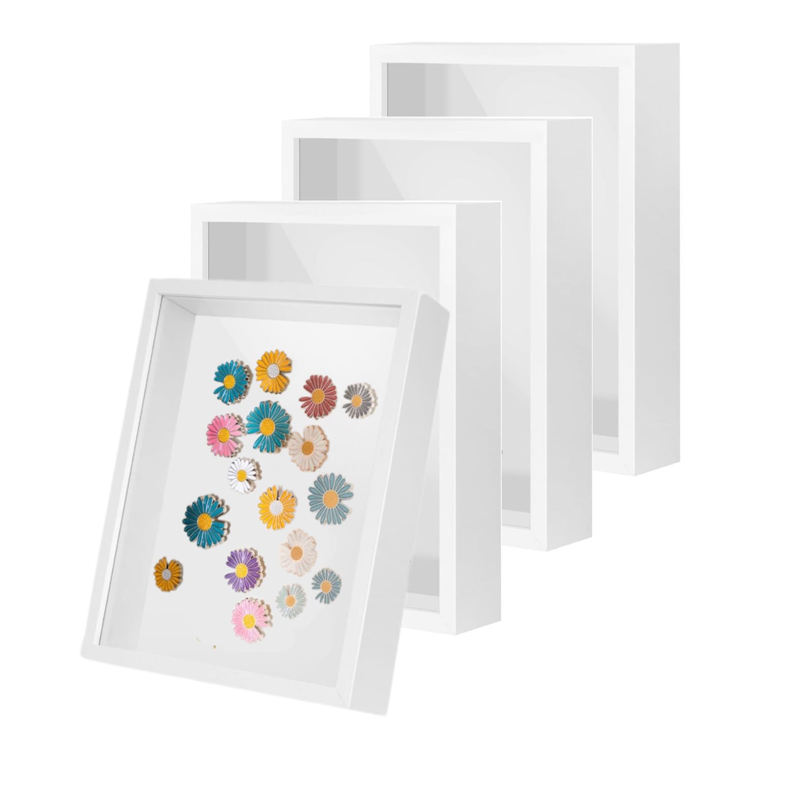 4 Pack 6x8 Shadow Box Frame, HD Glass White MDF Wooden Frames for Flower Pressing, Seashell Display Box, Pet Memorial Shadow Box (4pcs 6X8)