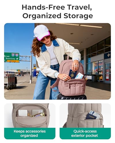 Image of BAGSMART College Laptop Backpack,Cute Travel Backpack for Women,Quilted Computer Bookbag