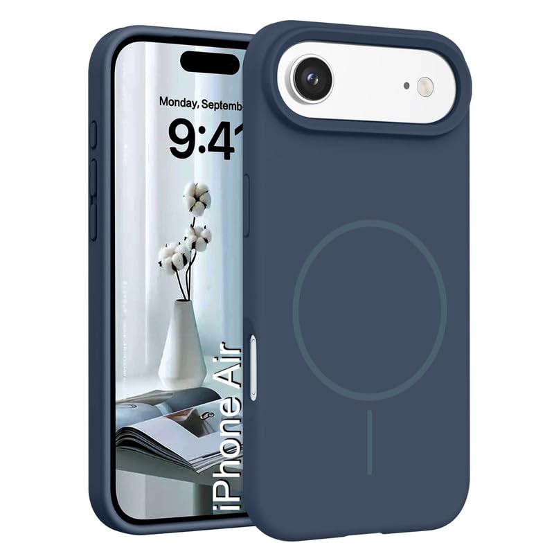 Image of LuxuryKase Silicone Magnetic Case for iPhone Air | Soft Microfiber Lining | MagSafe Support | Shockproof Protective Cover | Precise Cutouts | Slim Fit Design - Blue