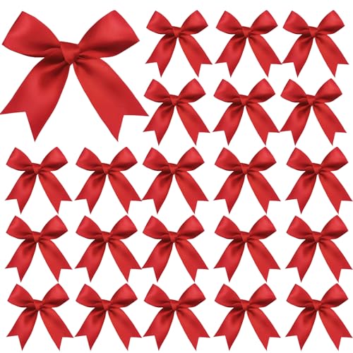50 Pieces Gift Wrap Bows Premium Satin Ribbon Bows 3.3 Inch Craft Bows for Gift Wrapping DIY Treat Bags Holiday Gifts Bag Party Decorations Wedding Decor Christmas Birthday Presents (Red)