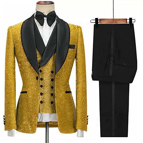 Rdzding Men's Blazer Suits 3 Piece Slim Fit Set Vest Pants Bling Bling Jacket Blazer Groomsmen Suit Men for Formal Party2