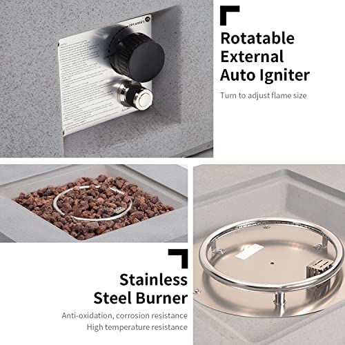 Essential-Lounger-35Square-Propane-Fire-Pit-Table-with-Tank-Side-Table-and-Wind-Guard-50000-BTU-Outdoor-Propane-Fire-Pit-for-Garden-Yard-Gas-Fire-pits-for-Outside-Grey