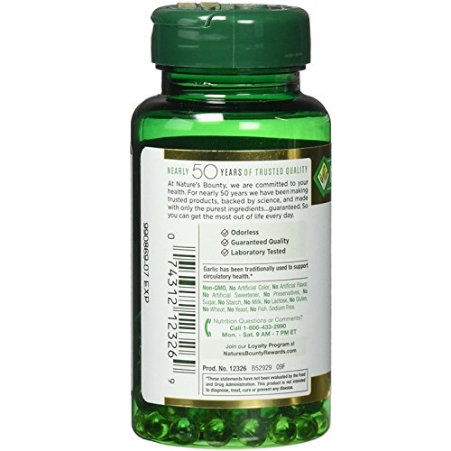 Nature's Bounty Garlic 1000 mg Rapid Release 100 Odorless Softgels