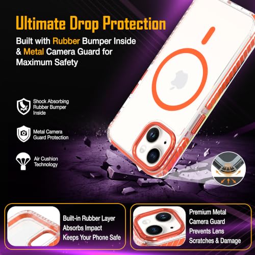 Image of Zapcase Crystal Clear Back case for iPhone 13 | Hard PC Back | TPU Bumper with Inner Rubber Grip | Metal Camera Guard Bezel | Metal Buttons | Scratch Resistant Cover | 2 Layer Edge Protection | Orange