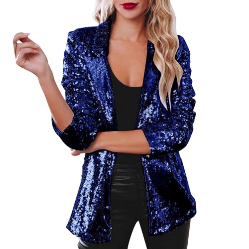 Femmes Paillettes Blazer Casual Sequin Veste Manches Longues Glitter Party Brillant Manteau Rave SurvêTement Doudoune pour SoiréE Cocktail CéRéMonie FêTe...