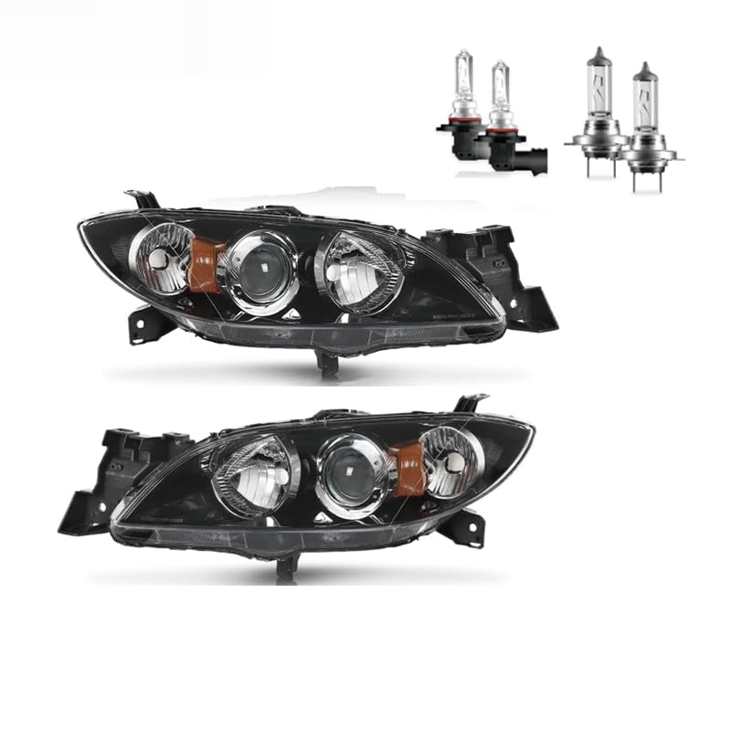 Headlights Assembly for 2004-2009 Mazda 3 Sedan Halogen Headlamp Replacement, High/Low Beam W/Bulbs, Driver&Passenger Side