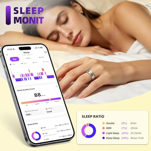 Smart Ring for Women Men, AI Health Fitness Tracker with Sleep, Heart Rate, Blood Oxygen, HRV, Stress, Gesture Photo, IP68 Waterproof, No Subscription, iOS Android (Matte Sliver,8) - Image 6