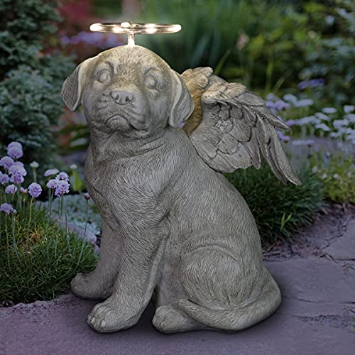 Exhart Solar Halo Dog with Angel Wings Memorial Statue, 10 Inch