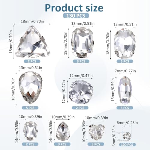Qianyu 130 PCS White Flat Back Sew on Rhinestones Crystal Clear Mixed Shapes Glass Crystal Rhinestones with Sewing Holes Non-Stick Round Gems for Jewelry Making Costumes Clothes Garment - Image 3
