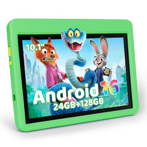 MUISOO Tablet para Niños 10 Pulgadas, Tablet Infantil Android 16 Cinco Núcleos, 24GB RAM 128GB ROM, Pantalla IPS HD 1280×800, Batería 6000mAh, Control Parental, WiFi 6 Bluetooth (Verde)