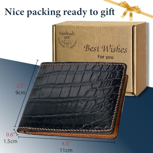 Image of HATA Black Exotic Bifold Leather Wallet for Men, Slim Minimalist Men Wallet, Hand-Stitched RFID Blocking Leather Wallets, Handmade Gift for Birthday, Anniversary, Father's Day VINAM-90