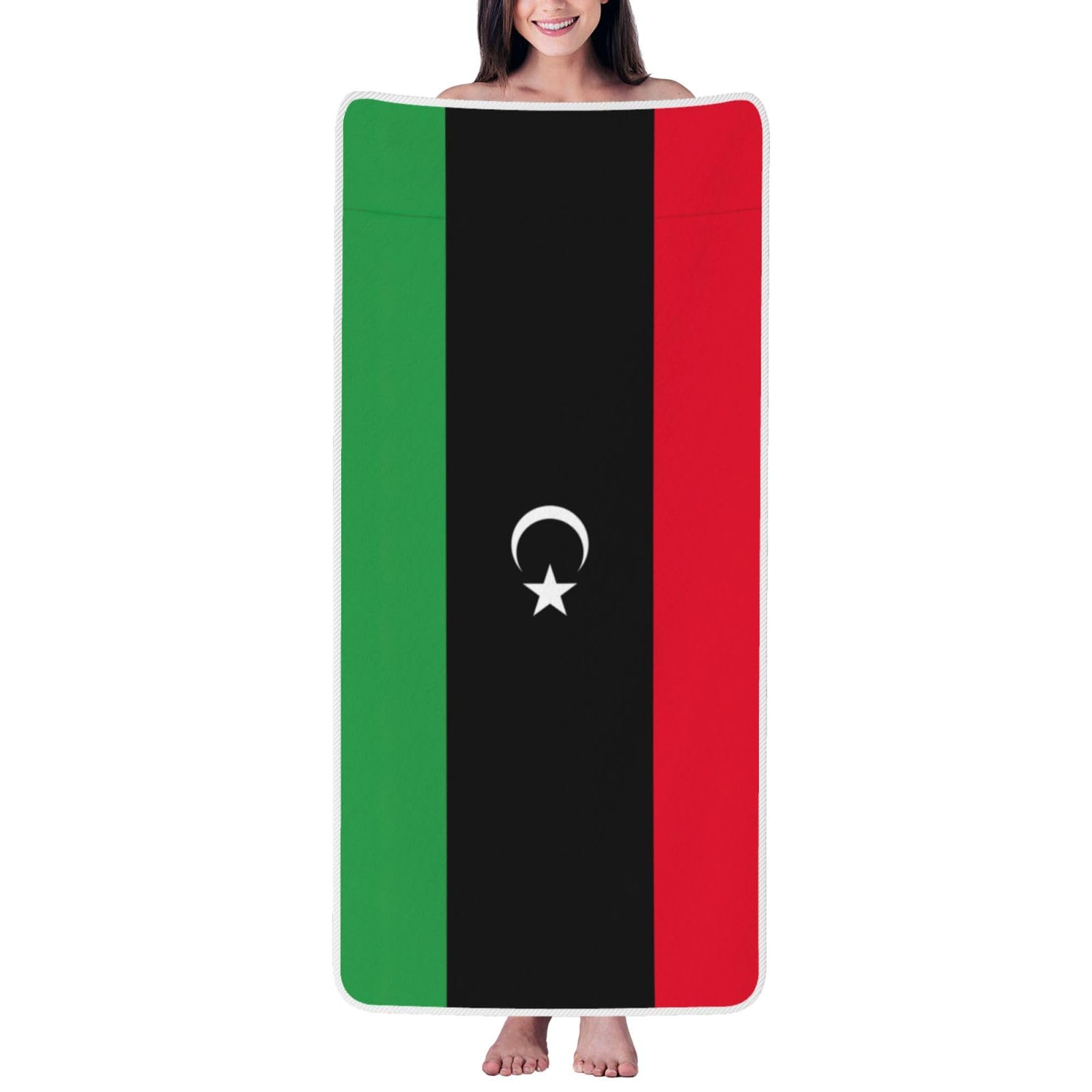 Nimongt Unisex White Libyan Flag Print Lightweight Comfort Coral Velvet Bath Towel Home Bathroom Hotel Spa Beach Travel
