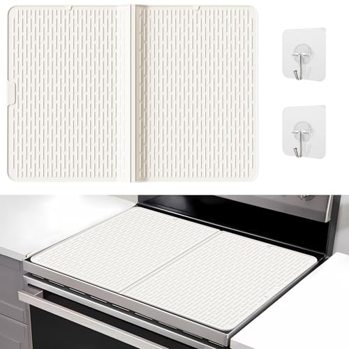 Image of Foldable Silicone Stove Top Cover - 20 inchx28 inch Stove Top Covers for Electric Stove, Glass Top Stove Cover, RV Stove Top Cover & Dish Drying Mat (Cream, 28''x20'')