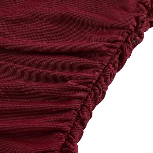 Image of Jigfar Women Sexy Elegant Sheer Mesh One Shoulder Ruched Single Sleeve Bodycon Formal Party Night Maxi Dress(6016,Wine Red,M)