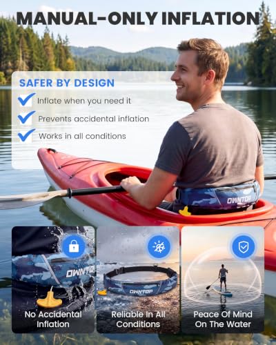 Image of Owntop Manual Inflatable Belt Pack, Adults Swim Jacket with Blowpipe & Whistle, 24g CO2 Cylinder Included, Low Profile for Kayaking, Fishing, Paddle Sports