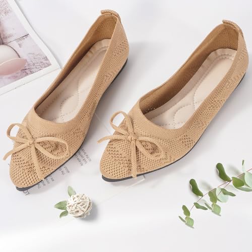 Women's Pointed Toe Flats Shoes for Ladies Girls Cute Bowknot Knit Breathable Comfortable Slip On Casual Dressy Ballet Flats for Walking Work Business3