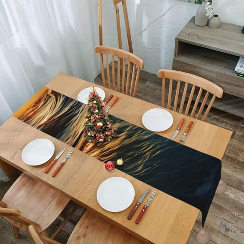 Chemin de table Dawn Ocean Waves 152 cm en coton lin rustique à pompons - 8