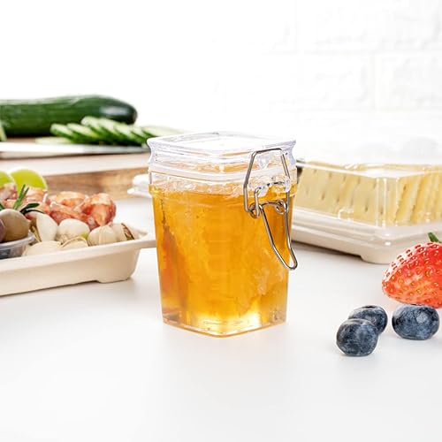 Miniatura 9 de Restaurantware Tarro nostálgico cuadrado de plástico transparente de 3 onzas - con tapa de abrazadera - 2 12 x 2 x 3 pulgadas - caja de 10 unidades