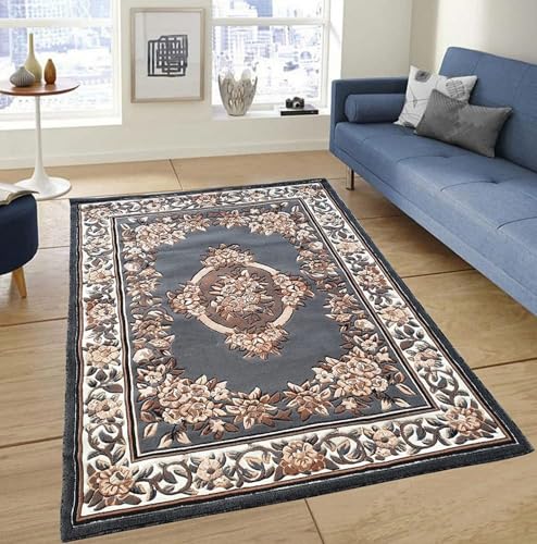 Image of Soft Premium Grey Carpet 5x7 ft - Washable, Anti-Skid, Fade-Resistant Acrylic Rug for Living Room, Hall, Bedroom, Modern Decor