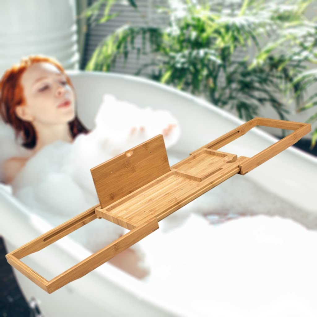 Bandeja extensible de madera para bañera con soporte para libros, accesorios de baño ideales para el hogar, hotel, spa, perfecto para relajación y disfrute